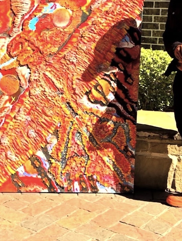 Textured orange phoenix-like painting